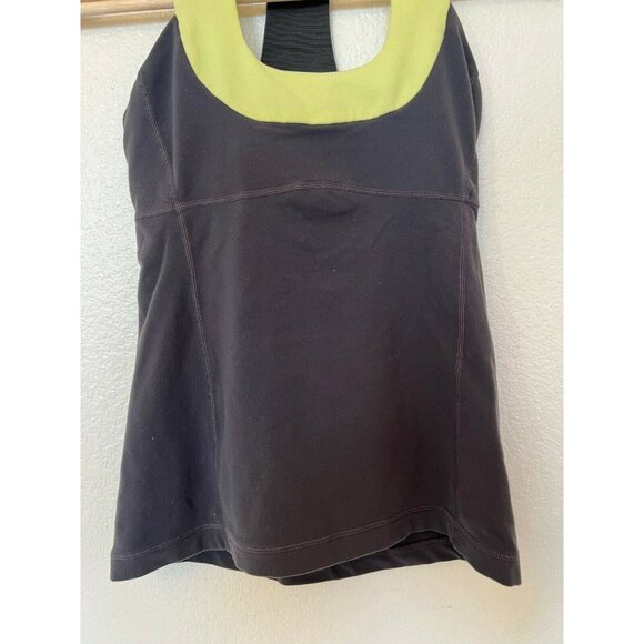 Lululemon Womens Racerback Tank Top Size 4 Black Yellow Stretch Lightweight Gym - Picture 3 of 7